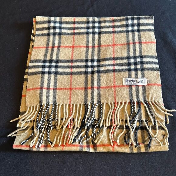 Burberry Beige Checkered Cashmere Scarf Vintage Great Condition Authentic - Picture 1 of 6